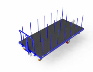 A coil cart in blue and black color and a white background