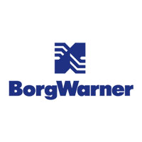 Borg Warner logo in blue color and a white background