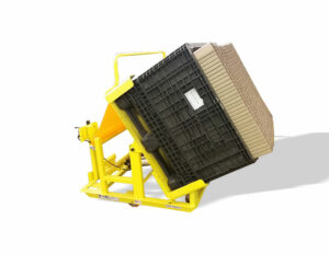 A tilt cart machine in yellow color and a white background
